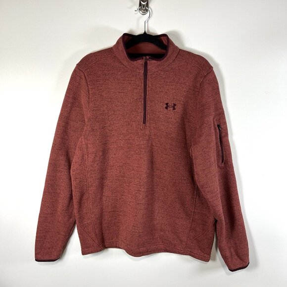 Under‎ Armour Red Orange Men's Large Quarter Zip Fleece Lined Top Athletic Warm - Picture 1 of 8